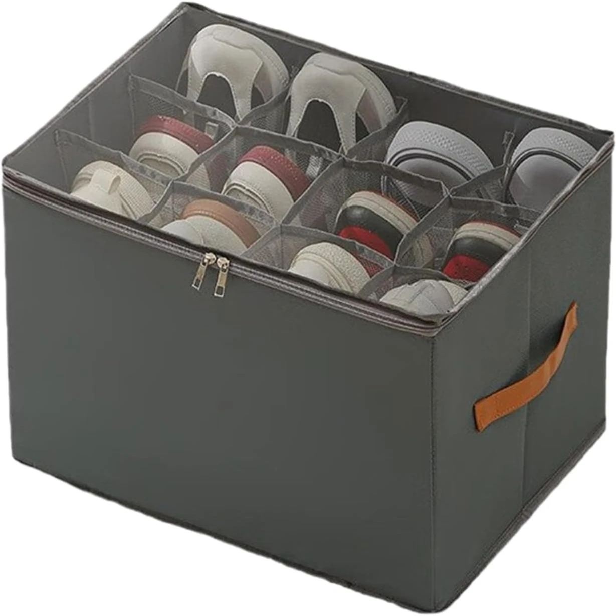 Shoe Organizer for Closet Shoe Storage Bin Fits 6 Pairs Foldable Shoes Storage Organizer with Handles for Shoes Sneakers Sandals