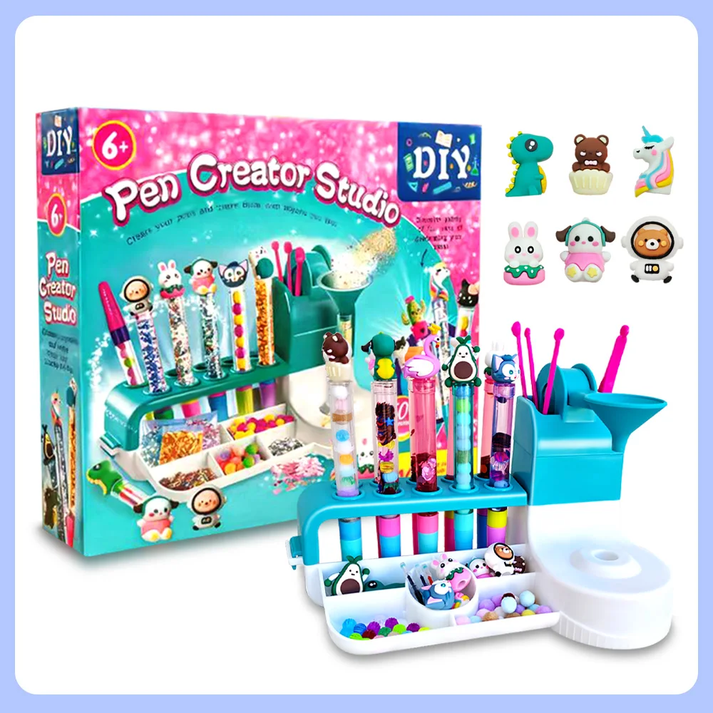

Cartoon Animal Pen Caps, DIY Liquid Sand Pen Set, Mixed Large and Small Boxes, Student Gel Pen Blind Box Educational Toy Stationery Gift Pack, Children's Handmade Gift