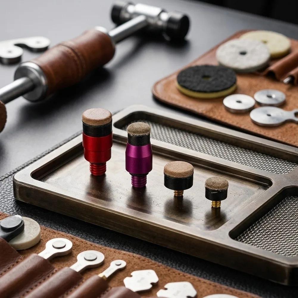 Leather-Contact Dent Removal Tool with M8 Threaded Aluminum Base and Two Spare Cowhide Tips for Continuous Workshop Use