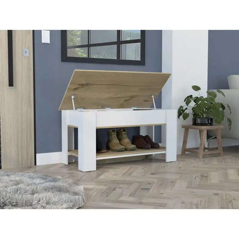 

Extendable Storage Table with Lower Shelf, Light Oak & White Finish