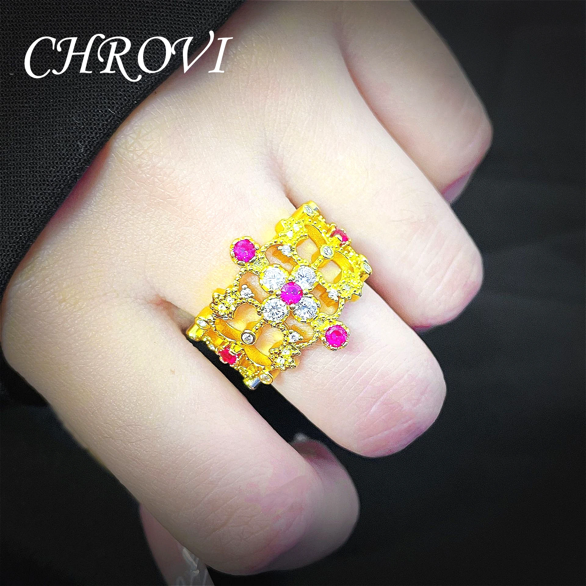 Luxury 925 Sterling Silver High-End Hollow Crown Ring 18K Gold Vintage Ring for Women Rings