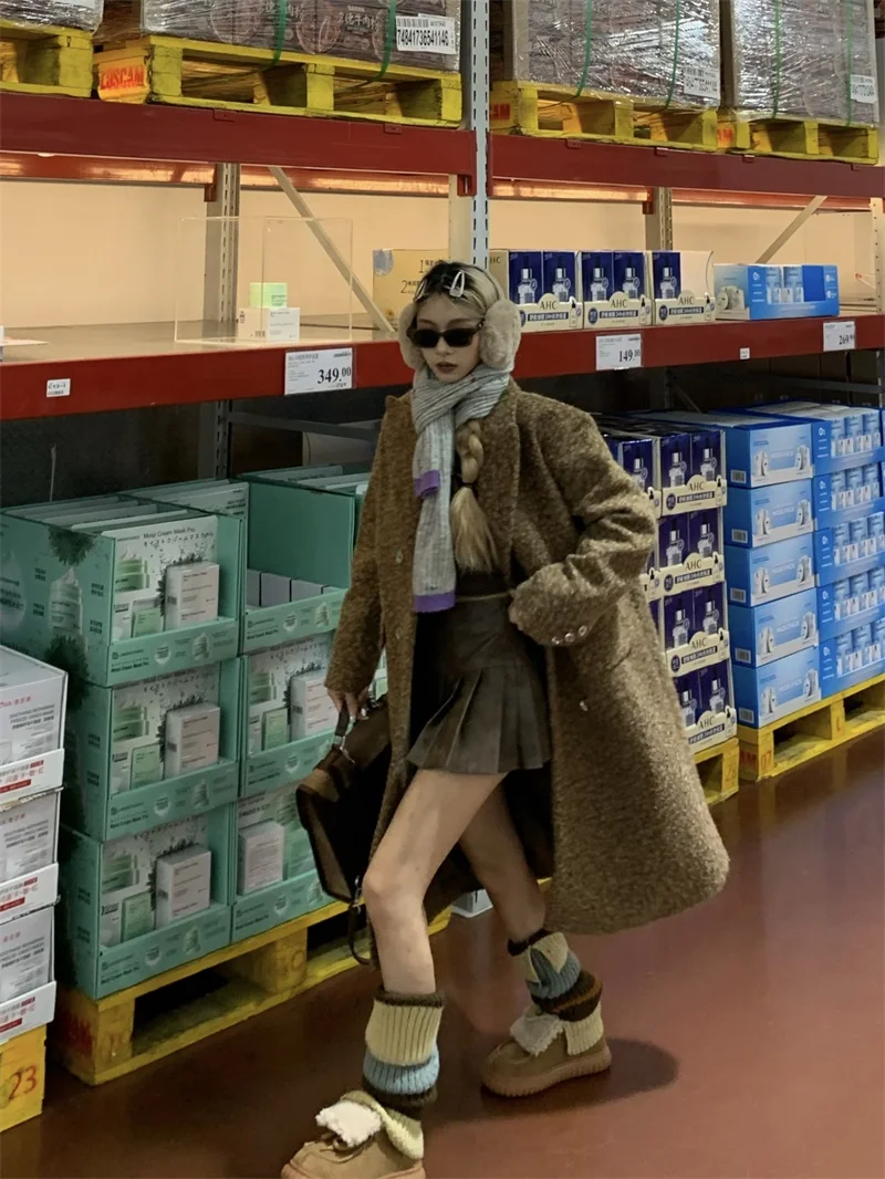 

Коричневое шерстяное пальто, женское осенне-зимнее модное высококачественное пальто, шерстяное пальто средней длины, корейская версия, Long Sve