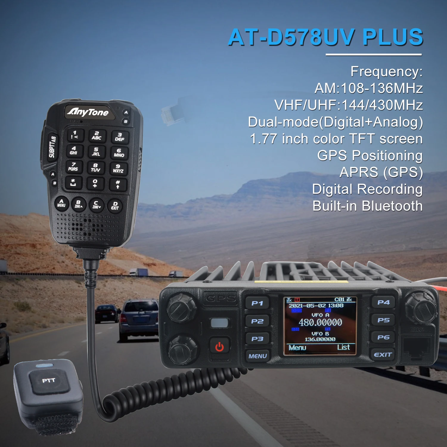 

Air Band VHF UHF Dual Band DMR Walkie Talkie AES256 Encryption GPS APRS Repeater Function Transceiver Anytone AT-D578UV Plus