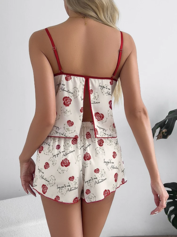 Ropa de dormir Sexy para mujer, conjunto de ropa de casa, pantalones cortos con apertura frontal de encaje sin tirantes, conjunto de dos piezas, trajes con tirantes ajustables, vestidos