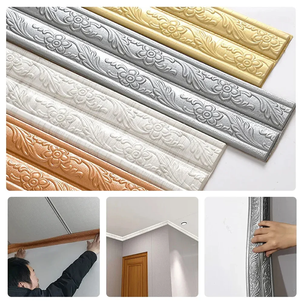 1pc Decorate Baseboard Office Wall Panel Flexible Molding Trim Self Adhesive Caulk Tape Wall Edging Strip Wall Decor