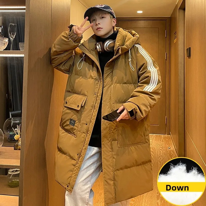 Piumini di media lunghezza per studenti Nuove giacche calde larghe invernali da uomo alla moda Giacca in cotone tinta unita ispessito per adolescenti