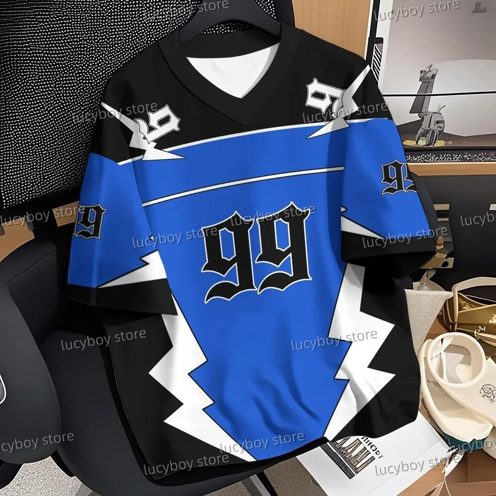 

Mens Number 99 Color block Print T-Shirt Man Short Sleeve Sport jogging jersey T-Shirt Vintage Oversize Striped Tees Men Clothes