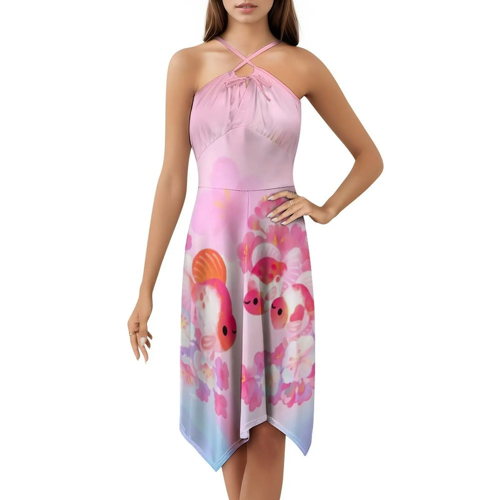 Sakura ryukin estilo coreano vestido casual para mulheres simples diário escritório senhora vestidos flor de cerejeira peixinho sakura vestido de primavera