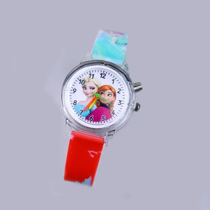 Disney Frozen Elsa Flash Kids LED Cartoon Glowing Watch Boy Girl Children's Birthday Party Gifts Colorful Light Christmas Toys