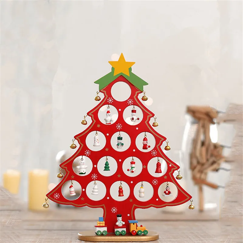 

New Year Wooden Christmas Tree Desktop Ornament DIY Mini Christmas Tree Decorations Window Display Ornament adornos navideños