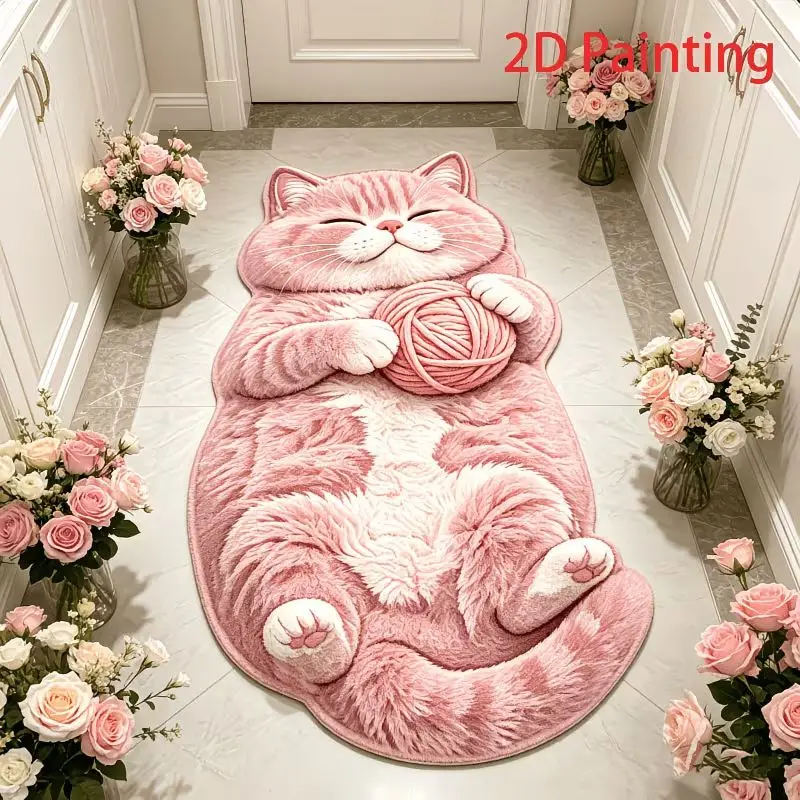 VIKAMA Irregular Ragdoll Cat Shaped Rug Cute Lying Kitten Non‑Slip Soft Floor Mat for Bedroom Living Room Home Decor