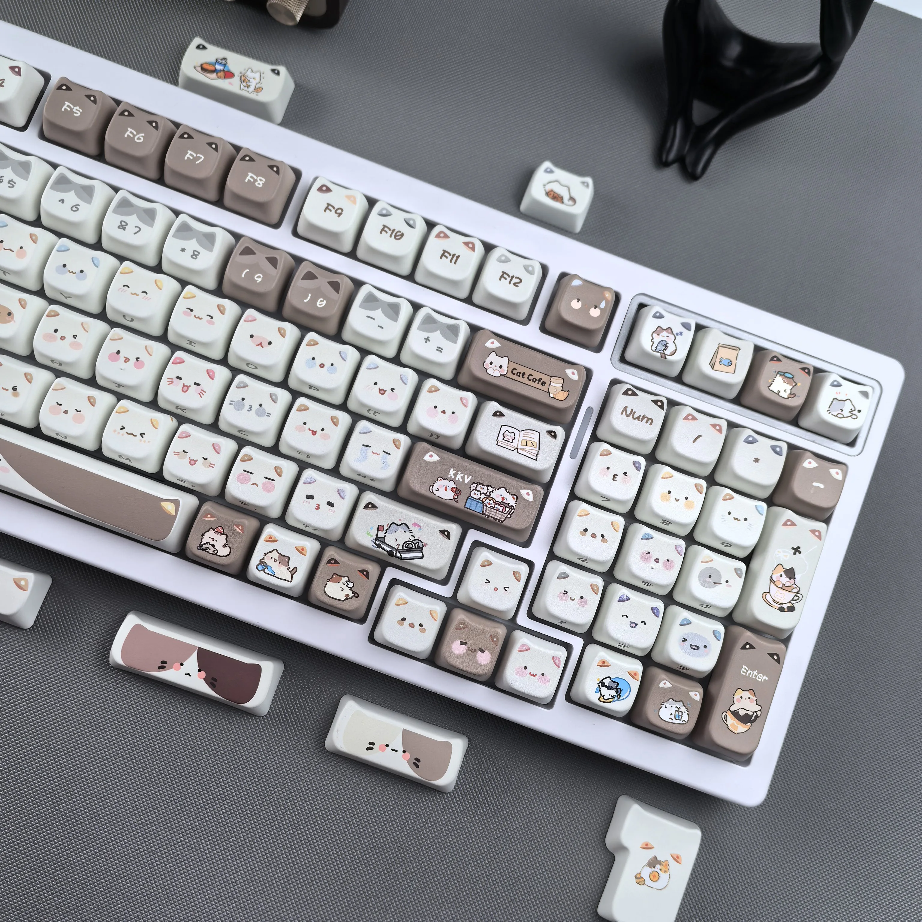 MAIMOOO White Cat Keycaps Cute 7U/2.25U/2.75U Spacebars For Alice Layouts Compatible With Aula & Ajazz Keyboard Keycaps