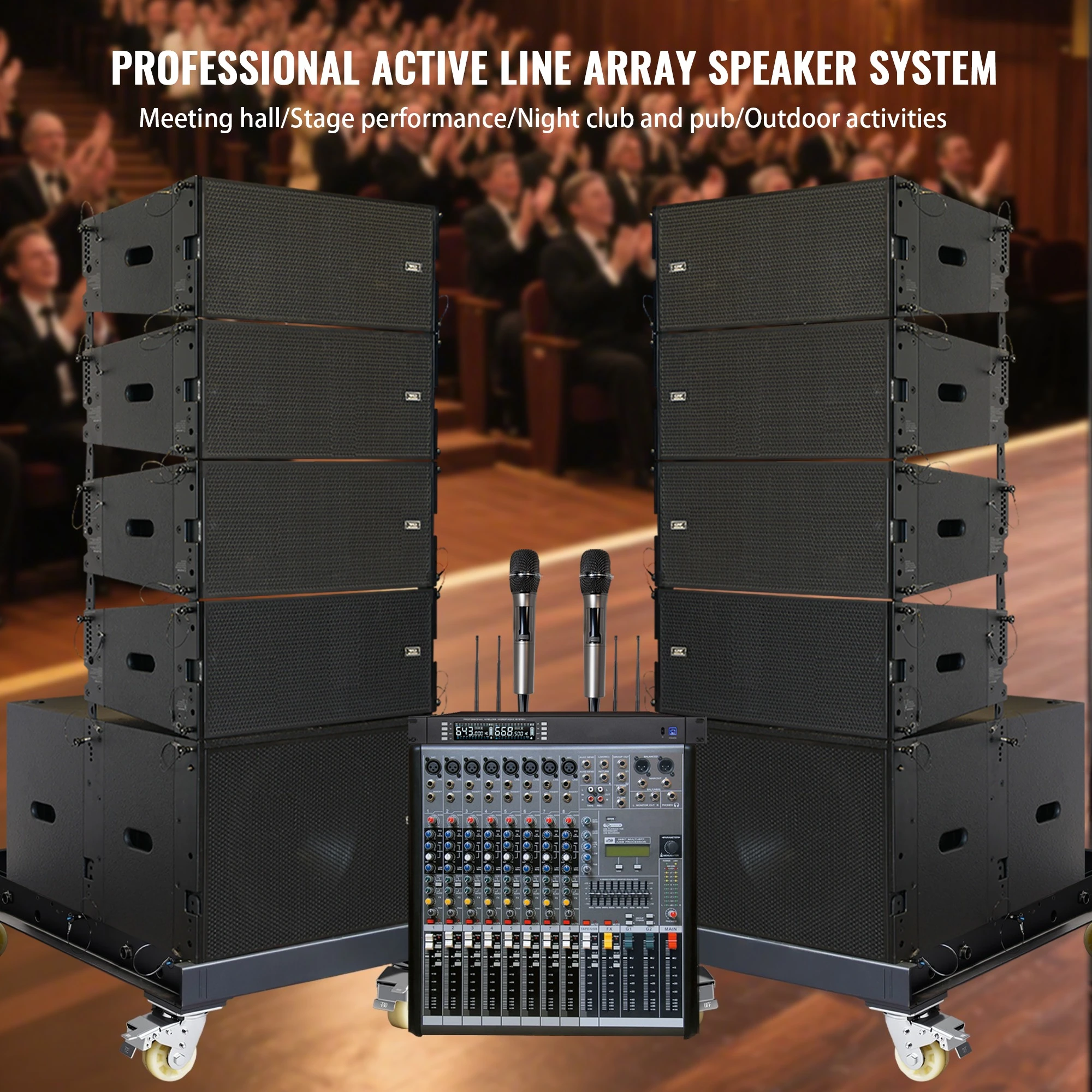 Custom audio system solutions for professional active bidirectional dual 10-inch line array speakers for DJ stage performances