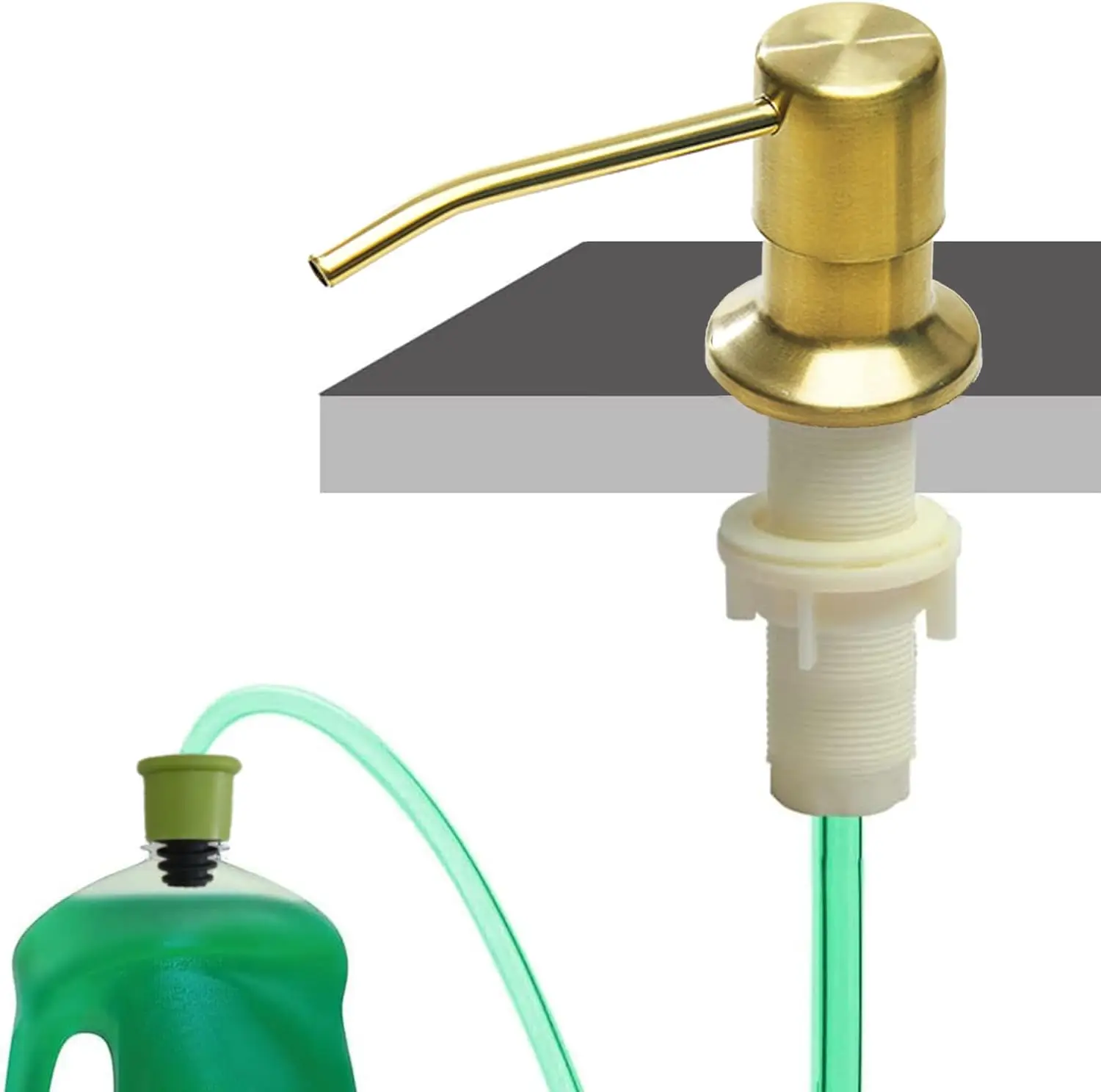 Hand Press Dish Soap Dispenser Built in Kitchen Sink 304 Steel Detergent Liquid Soap Dispenser Pump with 100cm Tube/350ml Bottle
