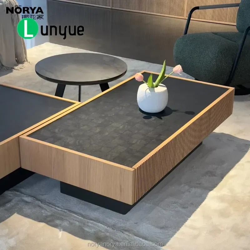 Simple Wooden Coffee Table with Slow Closing Drawers Low Key Storage Center Table for Living Room Villa Furniture Modern
