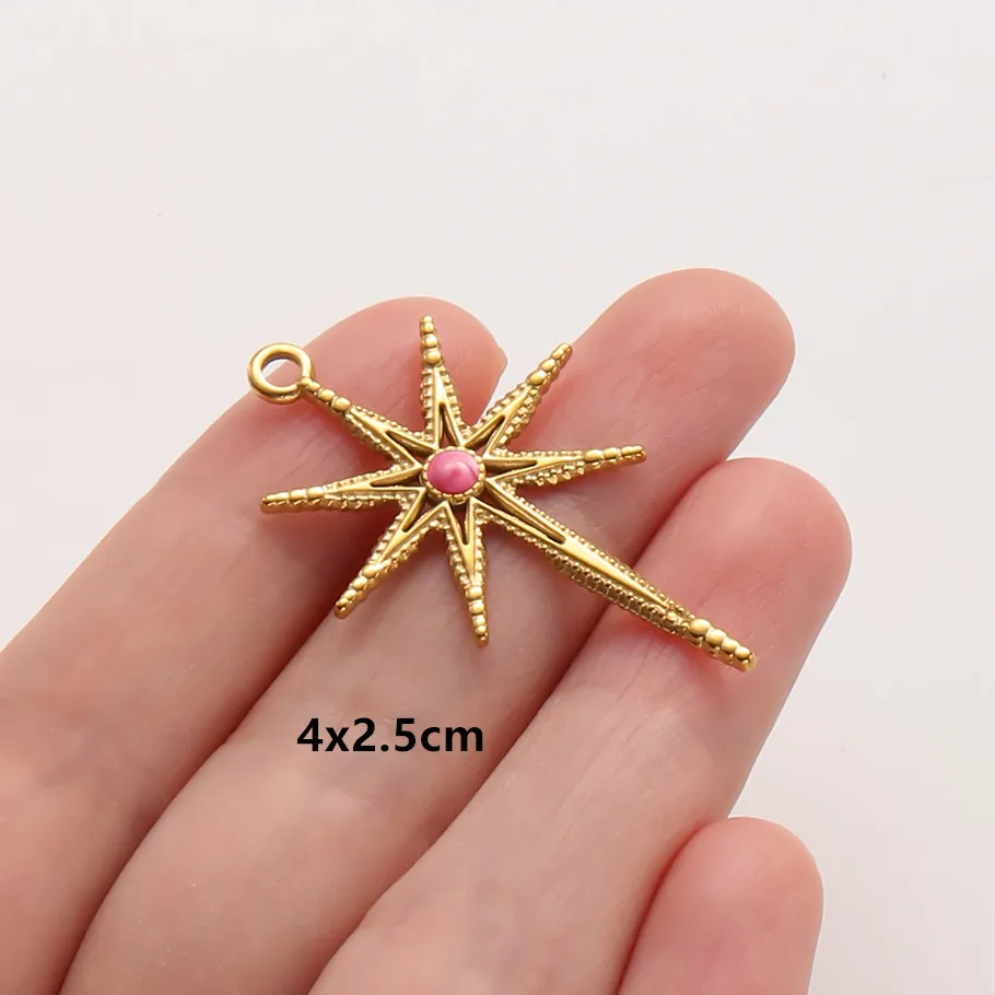 2 Stück Rosa Hot Pink Emaille Vintage Sonne Mond Stern Anhänger Edelstahl Charms für Schmuckherstellung DIY Schlüsselanhänger Charm – Detail 8