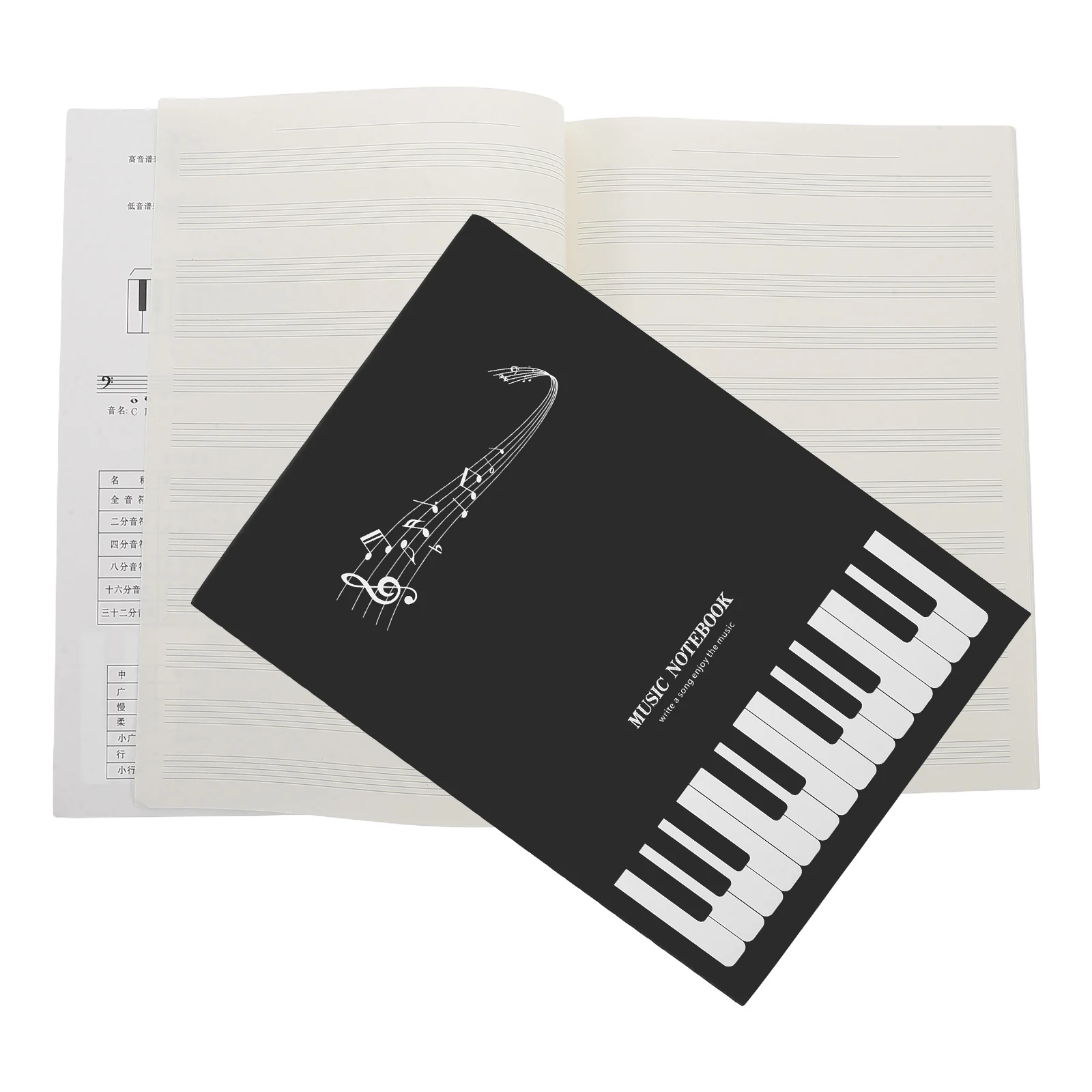 

2 Books 16 Pages A4 Size Five Manuscript Notebook for Piano Sheet Practice Black Color Portable Staff