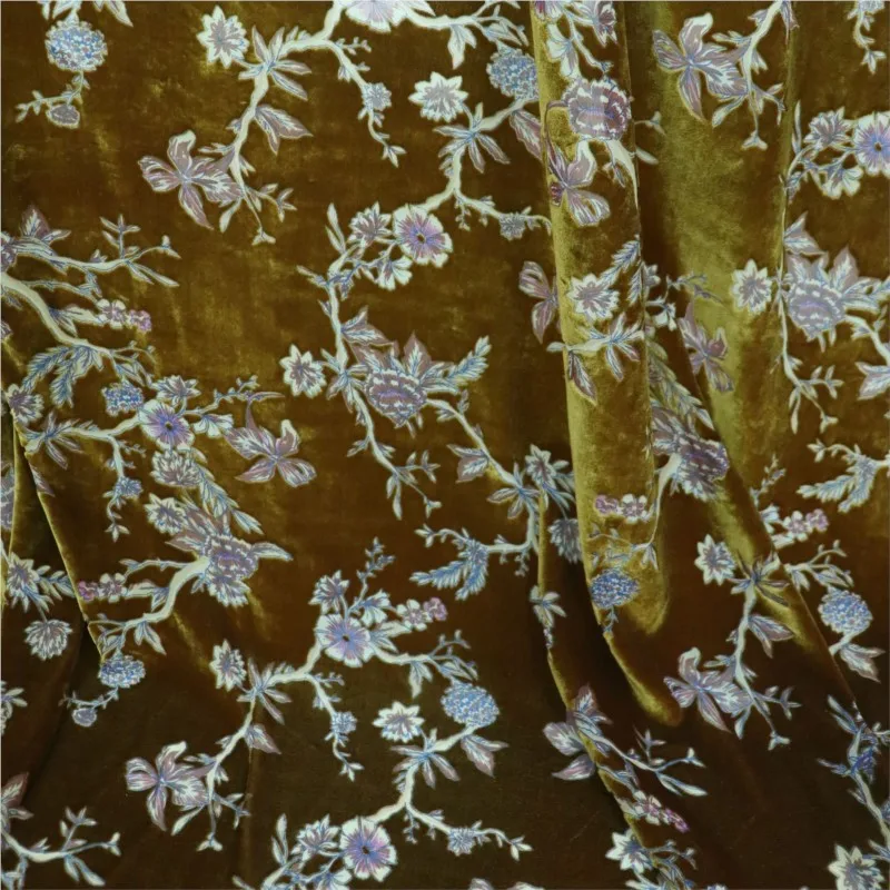 

Woven brocade velvety silk-like printed and embossed velvet fabric dress cheongsam