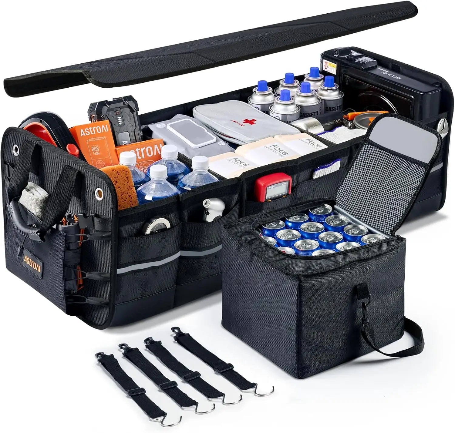 

Collapsible Car Trunk Organizer with Cooler Bag, Foldable Cover, Nylon Handles, PU Bottom & PE Plate – Fits SUV, Truck, Pickup