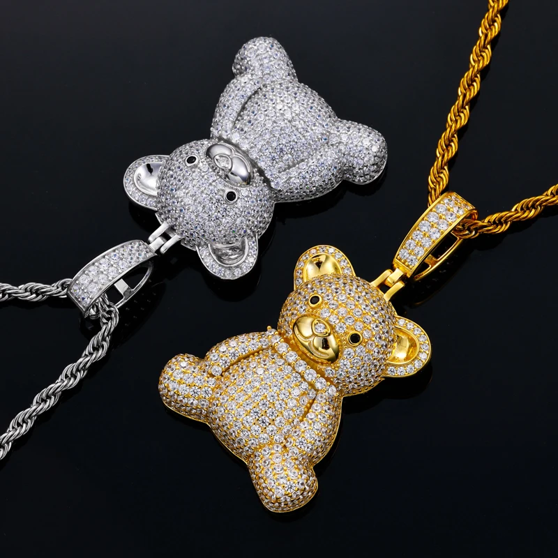 TUHE New 925 Silver Bear pendant Moissanite Classic Hip Hop Pendant Punk Hiphop/Rock For Men Hip Hop Jewelry Party Gifts