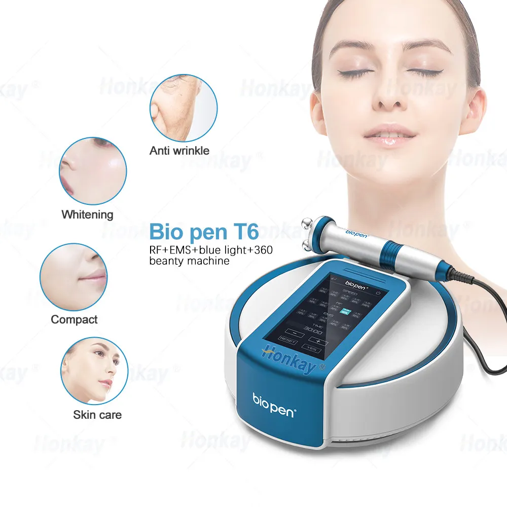 Biopen T6 EMS Micro Current R F with 360 Rotating Massage Bule Light Therapy Skin Tighten Face Lift Anti-wrinkle Beauty Machine