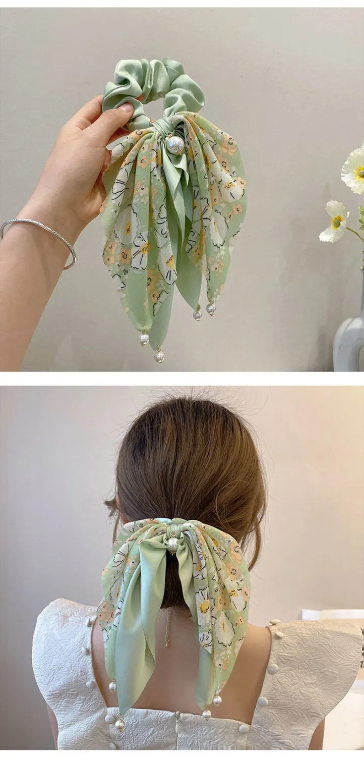 VANIKA Neue Frauen Bogen Haar RopeChiffon Blumen Druck Süße Elastische Haarband Pferdeschwanz Halter Gummi für Haar Krawatten Haar Zubehör – Detail 5