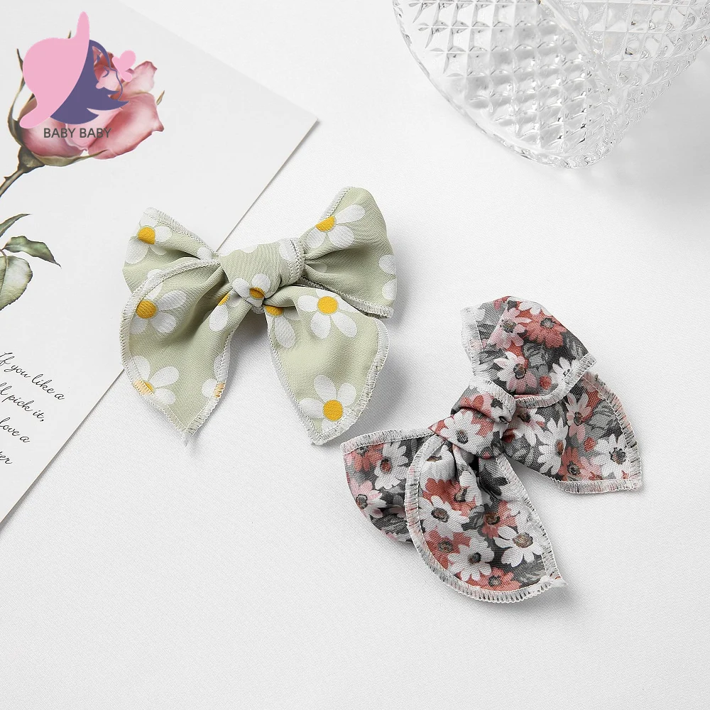 Print Bow Hair Clips Cute Girls Daisy Flowers Cotton Fabric Hair Bows For Baby Girls Child Hairpins Kids Hair Accessories