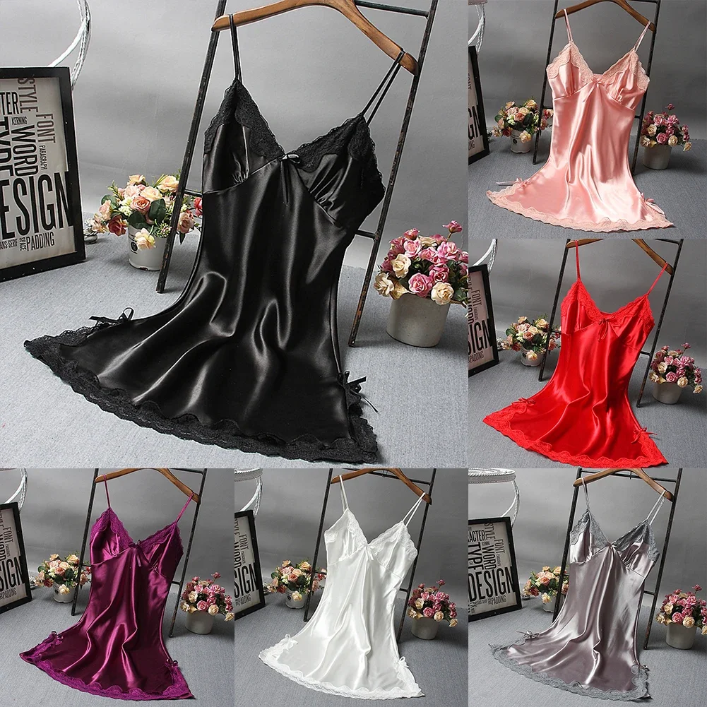 Women V Neck Lace Patchwork Nightgown Sexy Wedding Lingerie Soft Sleepwear Night Dress Nighty