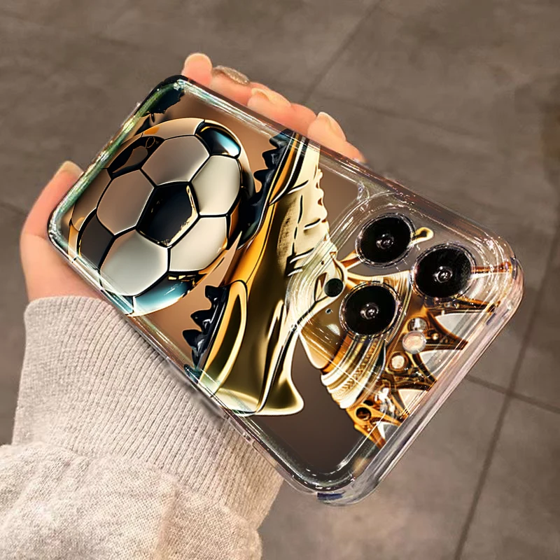 Handyhülle für iPhone 11 12 13 14 15 16 17 Pro Max XS XR X 7 8 Plus 16E 17E Air Fußballkönig-Muster Transparente Weiche TPU-Hülle – Detail 4