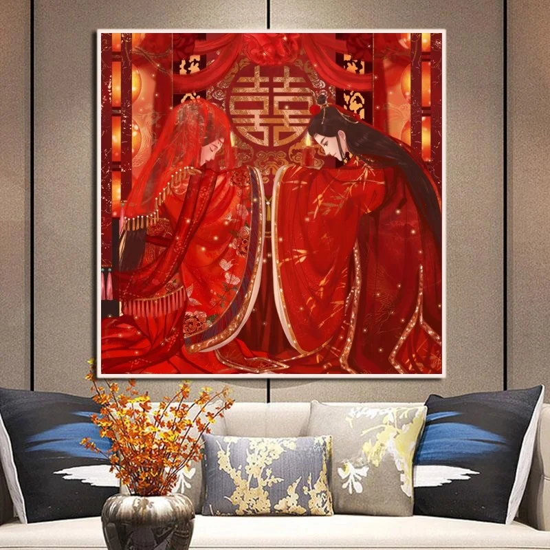 

Алмазная вышивка 5D: Свадебная тематика в старинном стиле, декор для гостиной, вышивка крестом без рамки, новый китайский стиль, праздничная тематика.