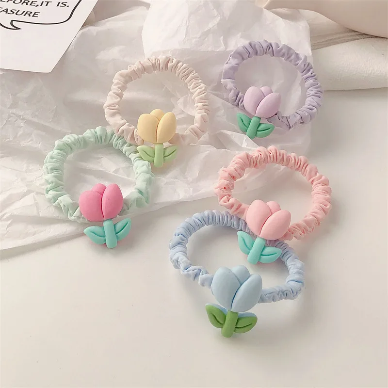 

Cute Girl Heart Tulip Flower Hair Cord Ice Silk Small Intestine Hair Band High Elastic Elastic Band Head Cord Hair Accessories