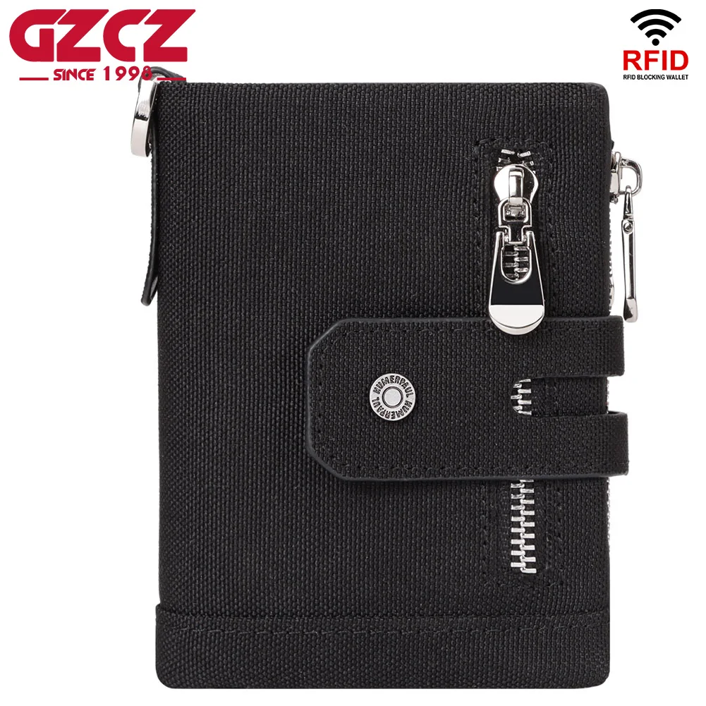 

GZCZ RFID Men's Wallet Credit Cards Holder With ID Window Genuine Leather Luxury Male Double Zipper Coin Purse Money Bag