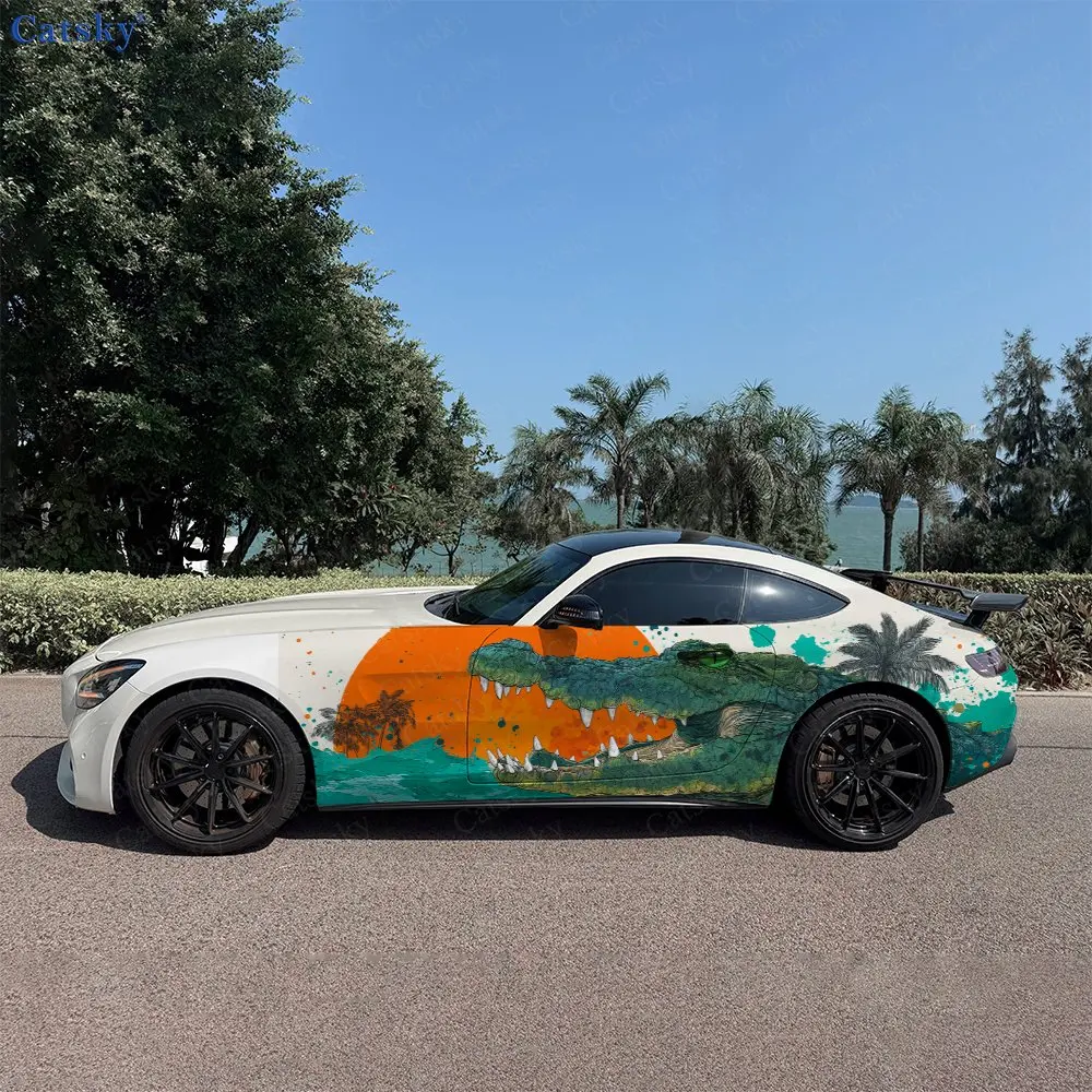 

2pcs Tropical Crocodile Might, Durable, Fade-resistant, Enhance Vehicle Aesthetics With Bold Artistic Design Car Vinyl Wraps