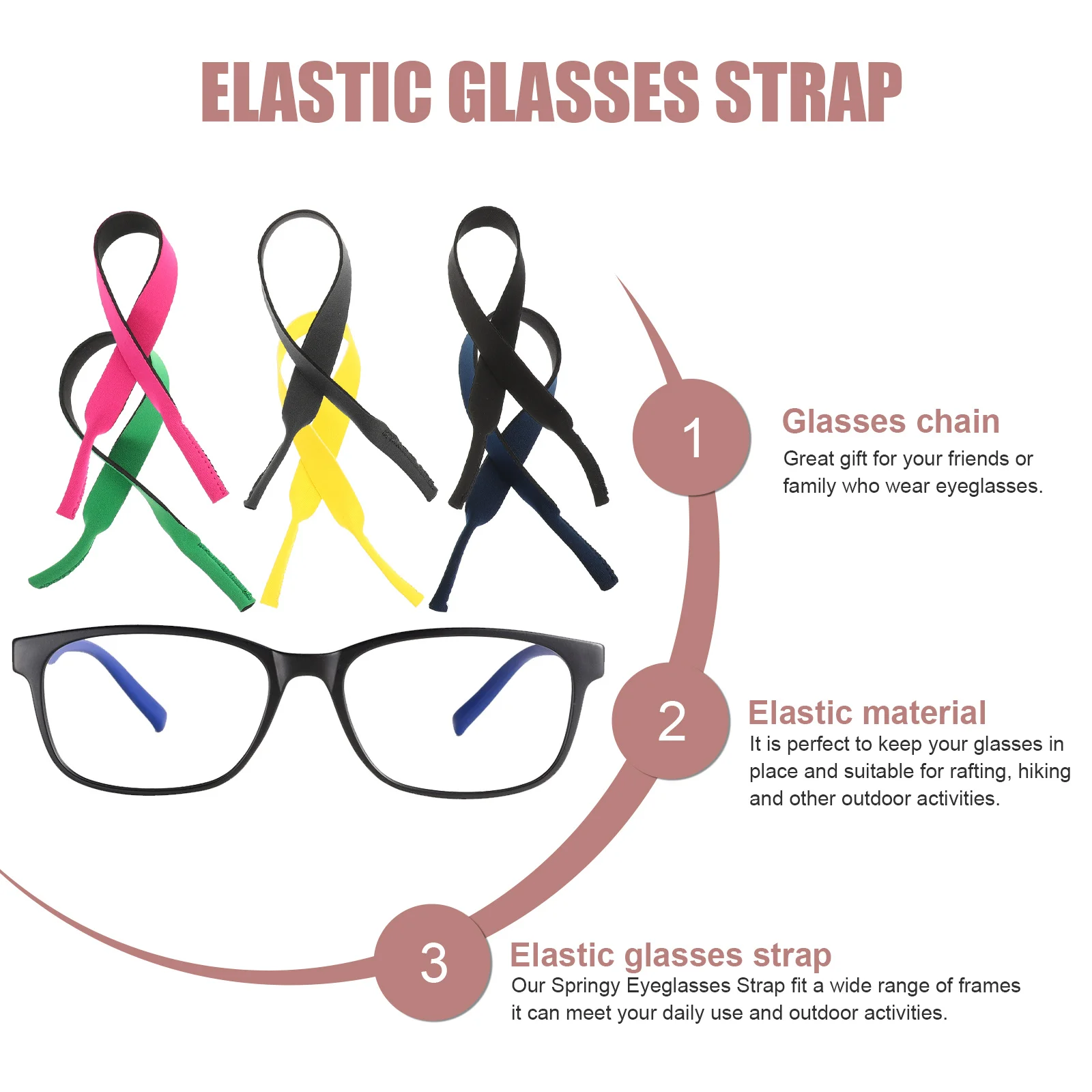 

6pcs Eyeglasses Strap Springy Stretchy Holder For Sports Outdoor Activities Non-Slip Glasses Chain Hanging Bend Lanyard
