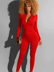 Casual Sporty Solid Bodycon Jumpsuit Women Outfits Long Sleeve Fitness Work Out Skinny Rompers Elastic Overalls for Women Jogger