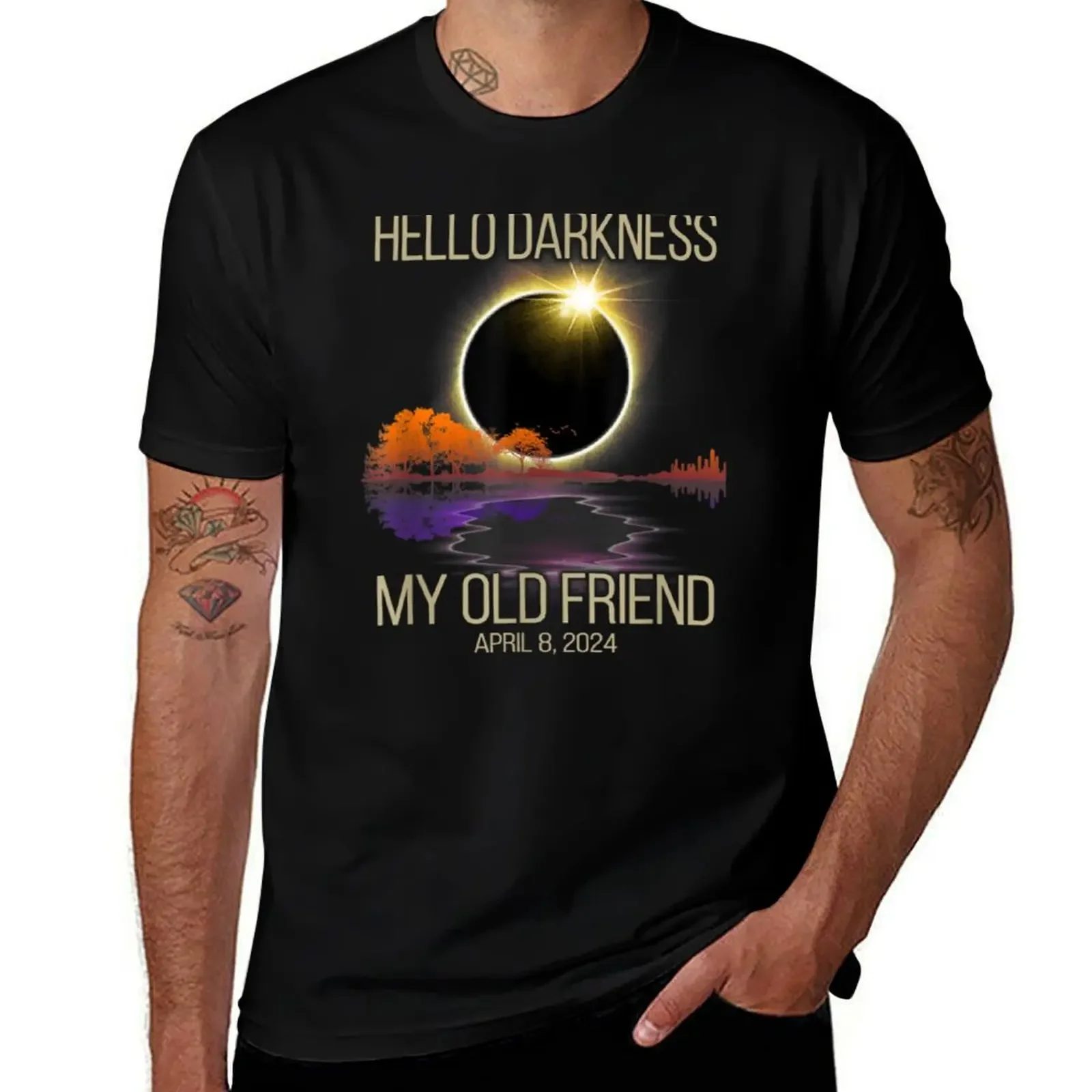 

Hello Darkness My Old Friend Solar Eclipse April 08 2024 T-Shirt plus size clothes T-shirts man cotton t shirt men