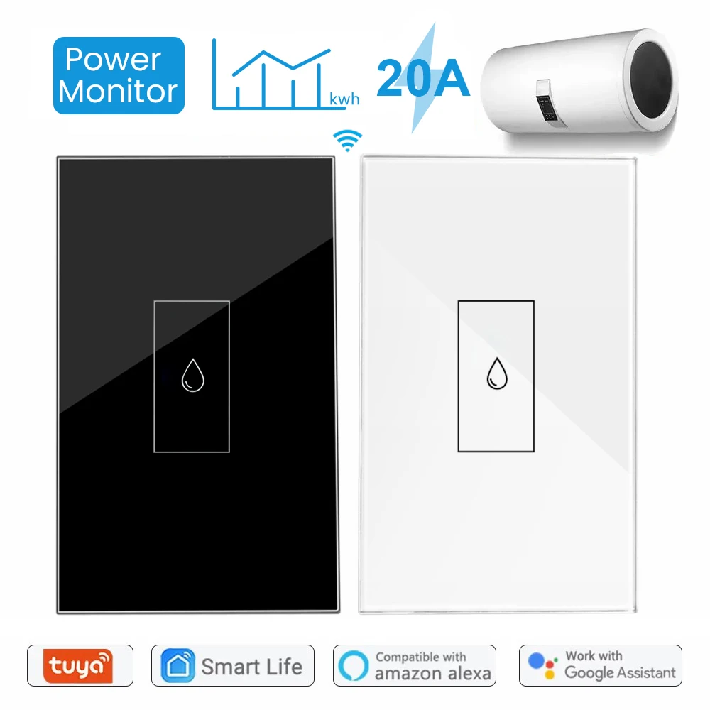 

WiFi 20A Smart Boiler High Power Switch with Power Monitor Overload Protection Tuya App Control Works with Alexa Google Home