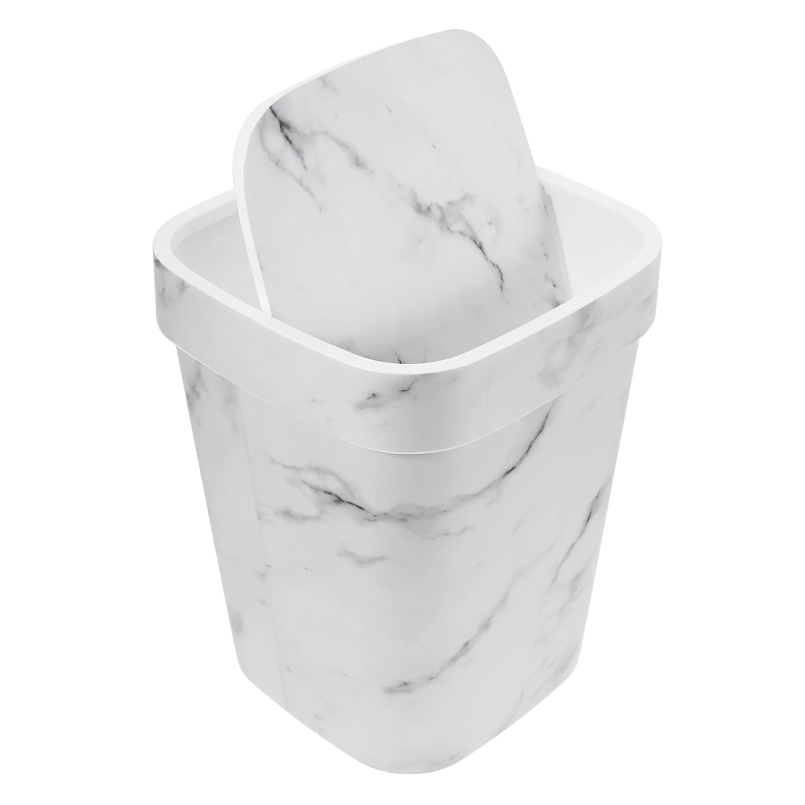 Marbled Trash Can Office Bathroom Garbage with Lid Household Mini Swing Top Plastic Small Container