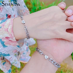 2pcs/set Stainless Steel Heart Charm Couple Love Bracelet Corrosion Text I love you Jewelry Valentine's Day Gift for Men women