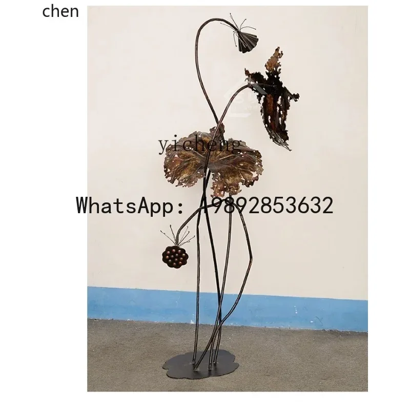 X7  Lotus Leaf Metal Ornament Zen Style Chinese Hotel Feng Shui Pool Landscaping Large Floor Sculpture Stainless Steel Artwork