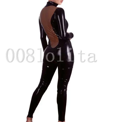 Latex Rubber Gummi fashion Black and Smoke Gray Full Cover catsuit SizeXXS~XXL