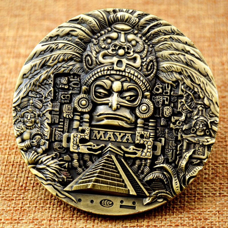 

Unique 80MM Mayan Aztec Calendar Art Prophecy Culture Challenge Coin Fidget Stress Relievers For Adults Anxiety Gift Collection