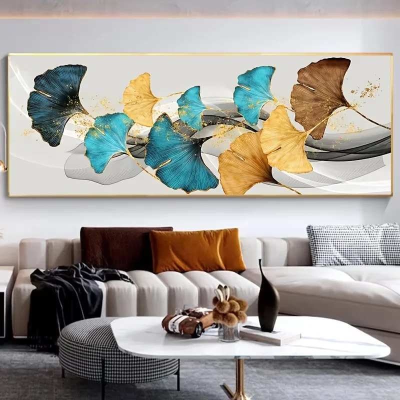 1pc (No frame),1pc Canvas Painting, Yellow And Blue Ginkgo Leaves Canvas  Painting, Canvas Wall Art Decor, For Living Room Wall