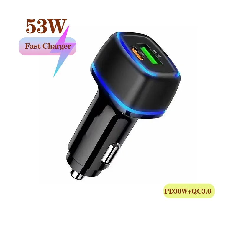 2-портовое автомобильное суперзарядное устройство мощностью 53 Вт с PD30W QC3.0, адаптер прикуривателя с супер быстрой зарядкой для iphone huawei xiaomi Samsung vivo