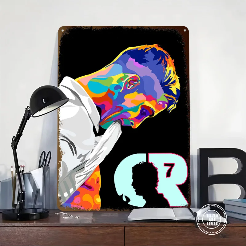 Cristiano Ronaldo Colorful Portrait Metal Poster Perfect Gift for Fans Lovers Personalized Wall Art Metal Sign for Wand Deko