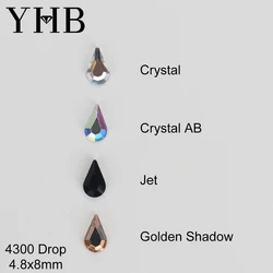 YHB Glitter Crystal Glass Strass Flatback Hotfix Drop Shaped Rhinestones For Shoes Bags Phones Fabric Garment Nail art
