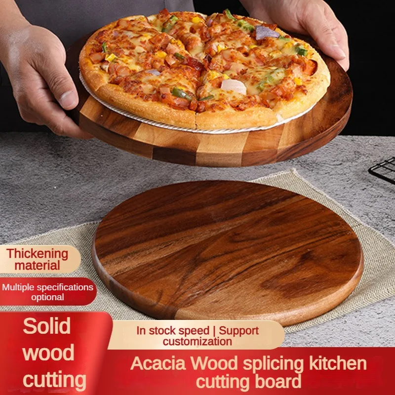 

New 25/28cm Wooden Round Serving Platter Tray Retro Wood Pizza Salad Plate Fruit Dessert Tray Bread Cake Container Snacks Dish