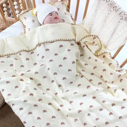 Cotton 4 Layer Gauze Muslin Baby Blanket Swaddle Caroon Printed Newborn Receving Blanket Wrap Infant Towel Bed Stroller Cover