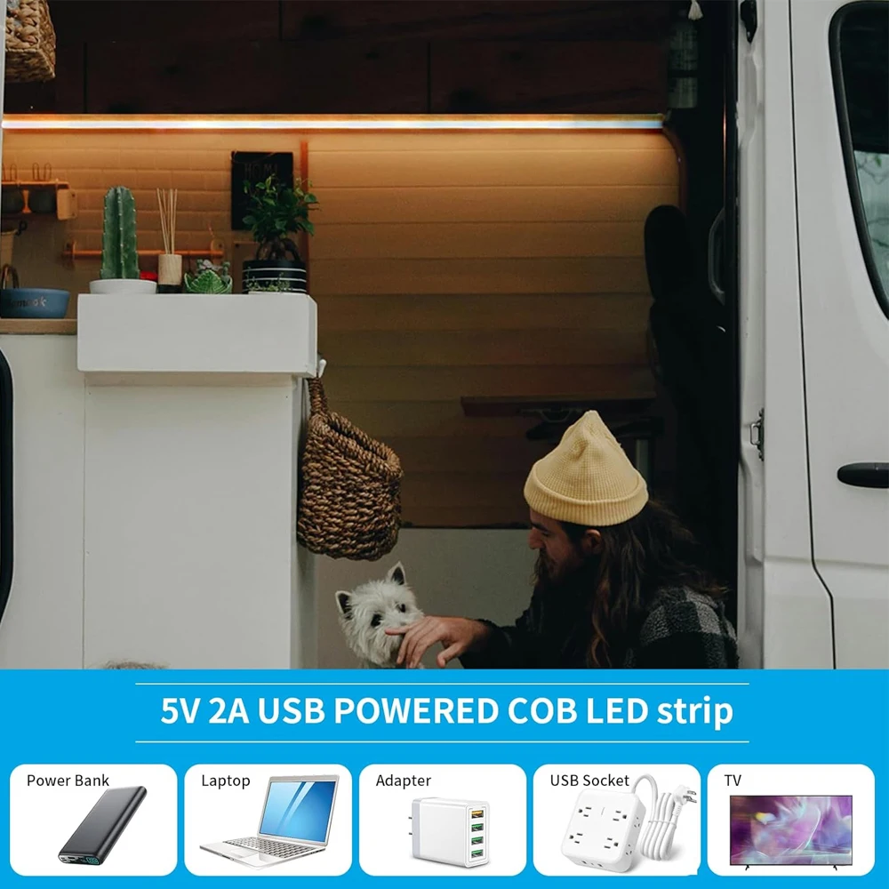 Imagem -04 - Fita Led Usb Homekit Cob Lâmpada Flexível Regulável Controle de Voz Siri Branco Quente Branco Neutro 5v 1m 2m 3000k 4000k 6500k