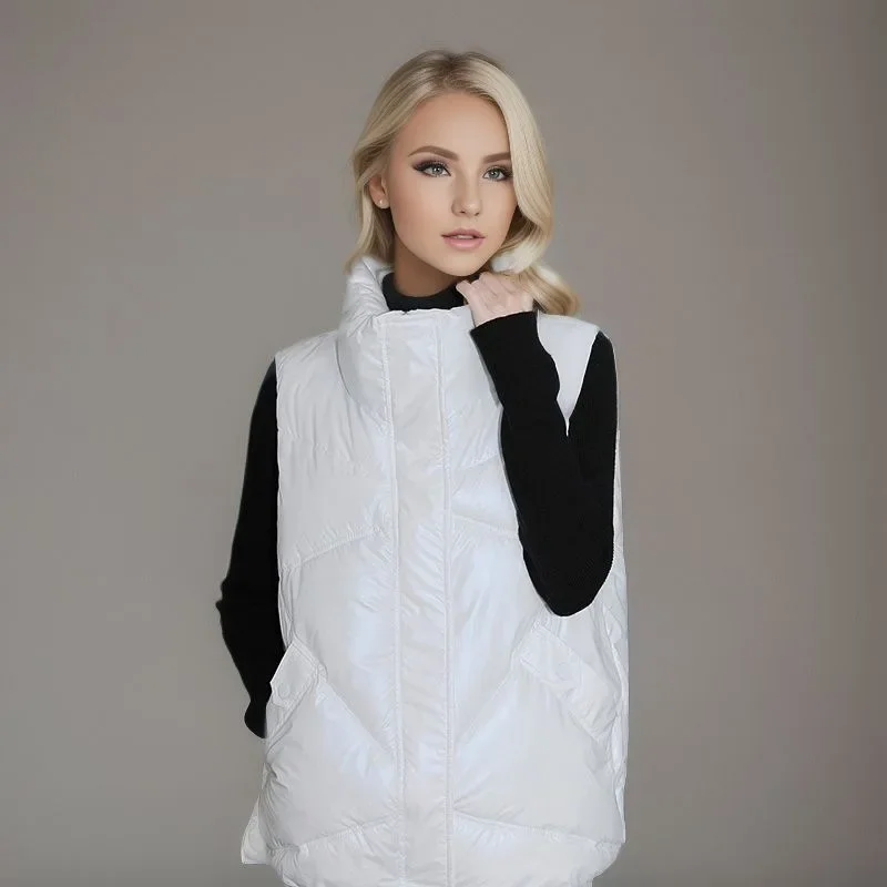 

2025 Women's Winter Vest Cotton Jacket Female Shiny Waterpoor Sleeveless Coat Women's Thicken Warm Vest Jacket Women's Clothing